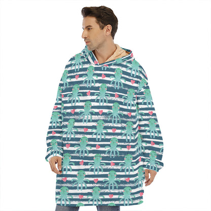 Cute Octopus Pattern Print Hoodie Blanket