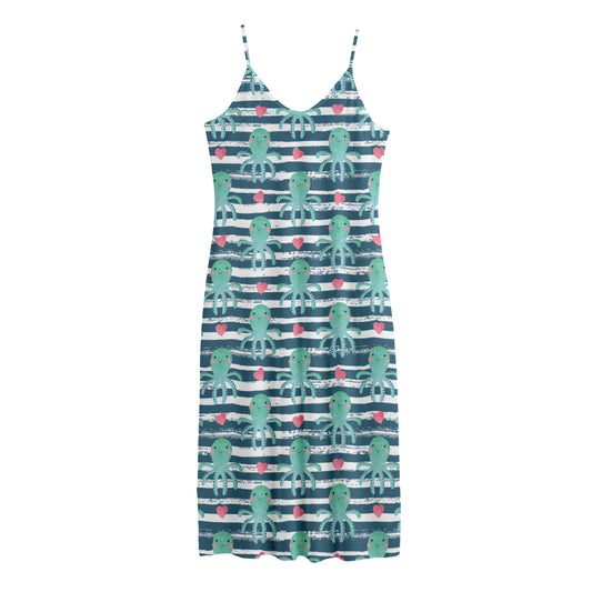 Cute Octopus Pattern Print Jersey Midi Cami Dress