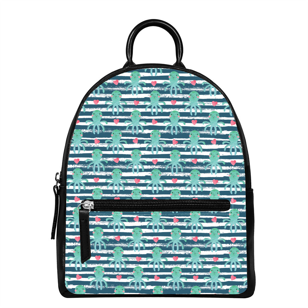 Cute Octopus Pattern Print Leather Backpack