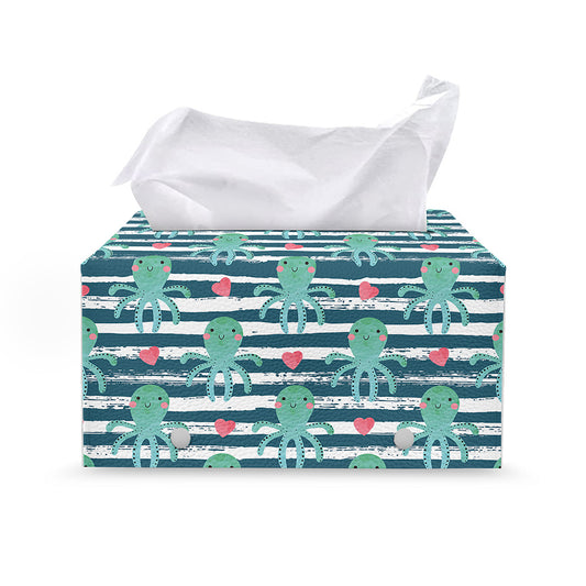 Cute Octopus Pattern Print Leather Tissue Box Cover