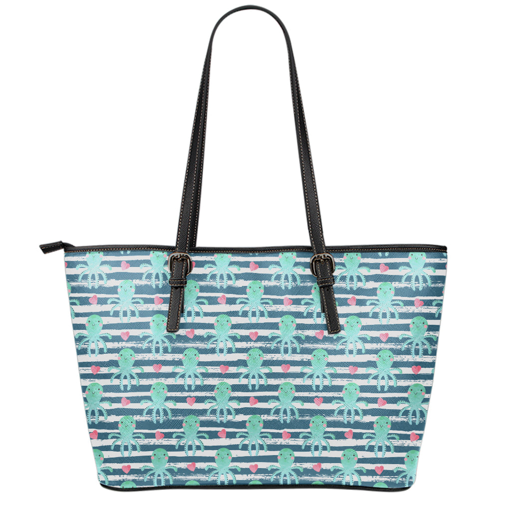 Cute Octopus Pattern Print Leather Tote Bag