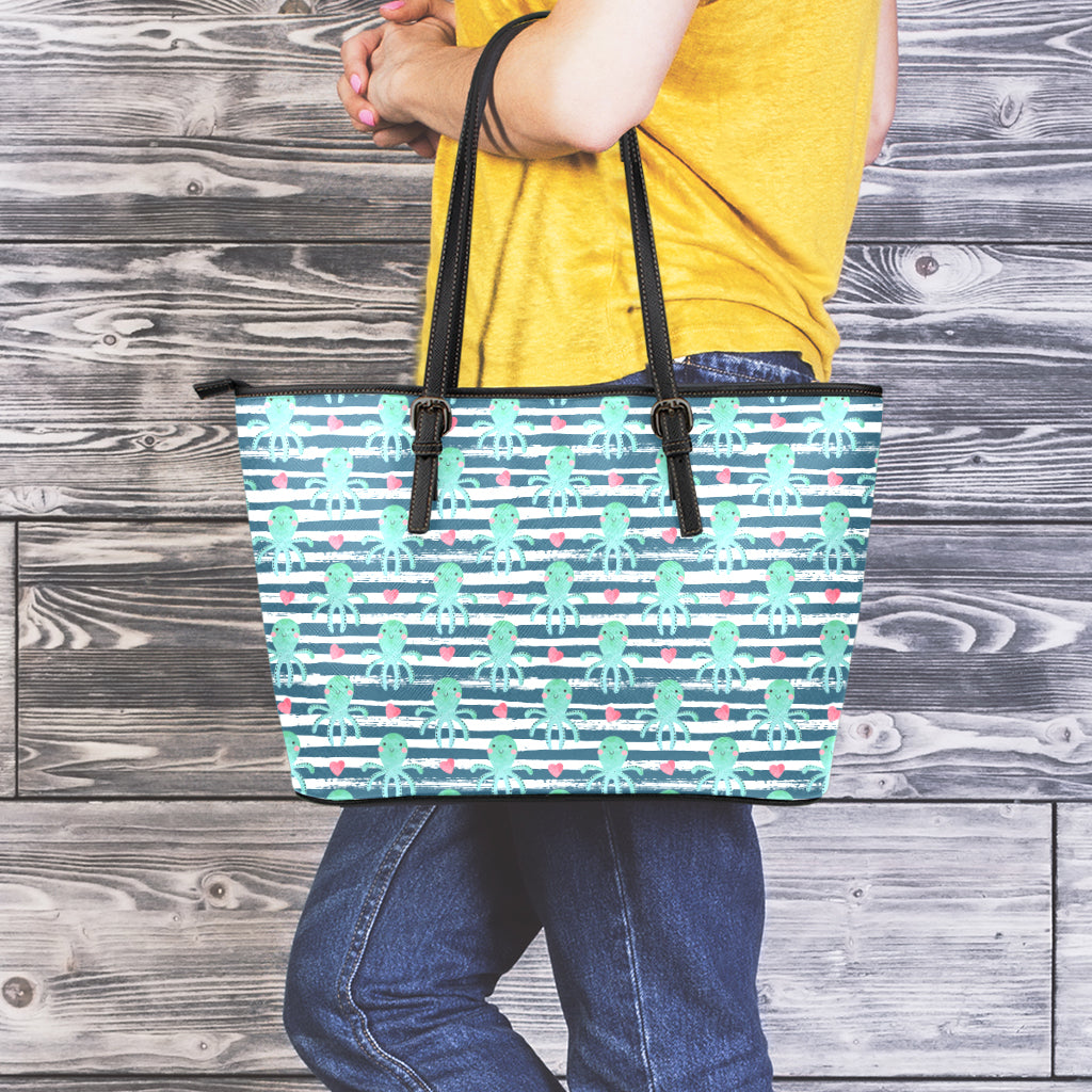 Cute Octopus Pattern Print Leather Tote Bag