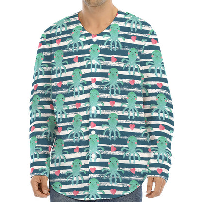 Cute Octopus Pattern Print Long Sleeve Baseball Jersey