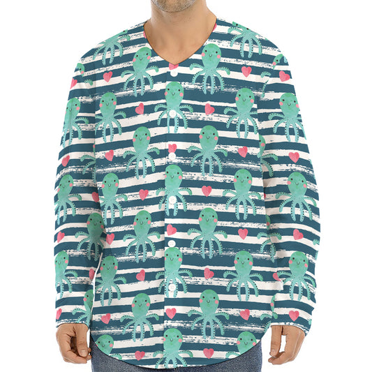 Cute Octopus Pattern Print Long Sleeve Baseball Jersey