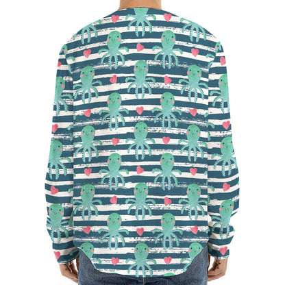 Cute Octopus Pattern Print Long Sleeve Baseball Jersey
