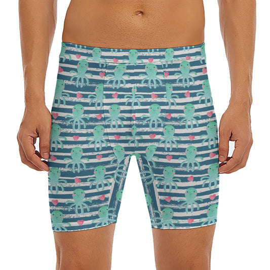 Cute Octopus Pattern Print Men's Long Boxer Briefs