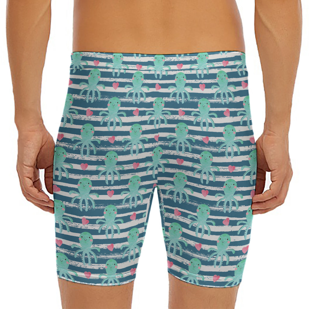 Cute Octopus Pattern Print Men's Long Boxer Briefs