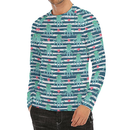 Cute Octopus Pattern Print Men's Long Sleeve Rash Guard