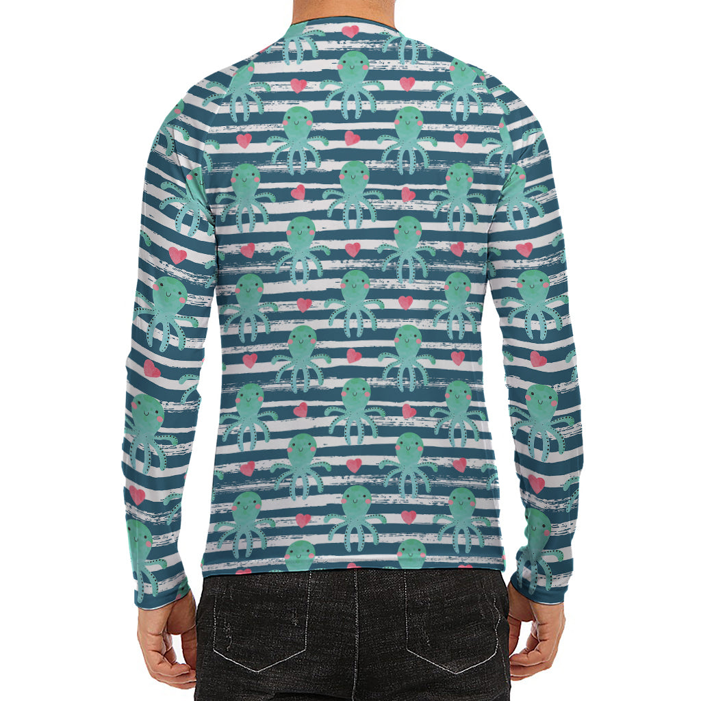 Cute Octopus Pattern Print Men's Long Sleeve Rash Guard