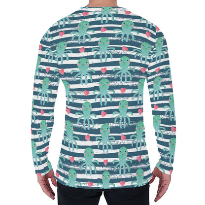 Cute Octopus Pattern Print Men's Long Sleeve T-Shirt
