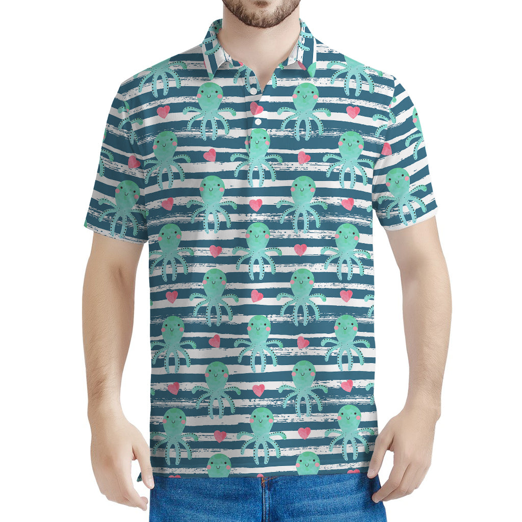Cute Octopus Pattern Print Men's Polo Shirt