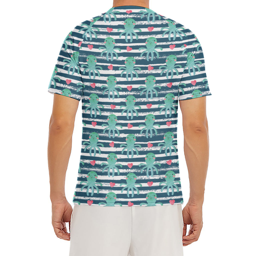 Cute Octopus Pattern Print Men's Short Sleeve Rash Guard
