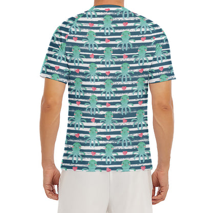 Cute Octopus Pattern Print Men's Short Sleeve Rash Guard