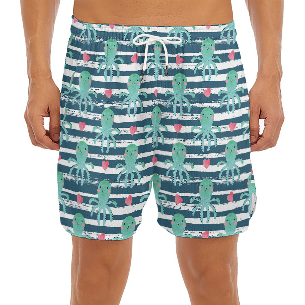 Cute Octopus Pattern Print Men's Split Running Shorts