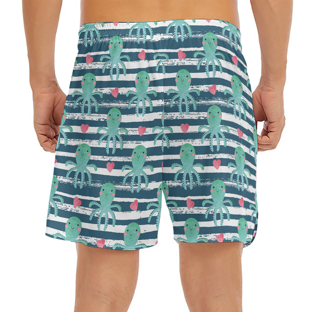 Cute Octopus Pattern Print Men's Split Running Shorts