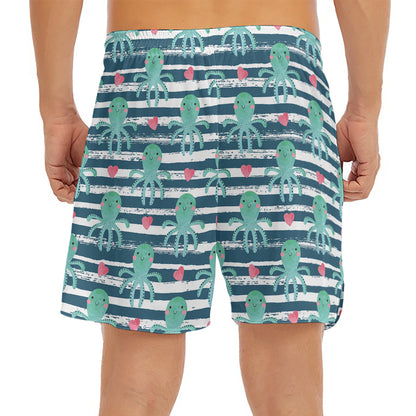 Cute Octopus Pattern Print Men's Split Running Shorts