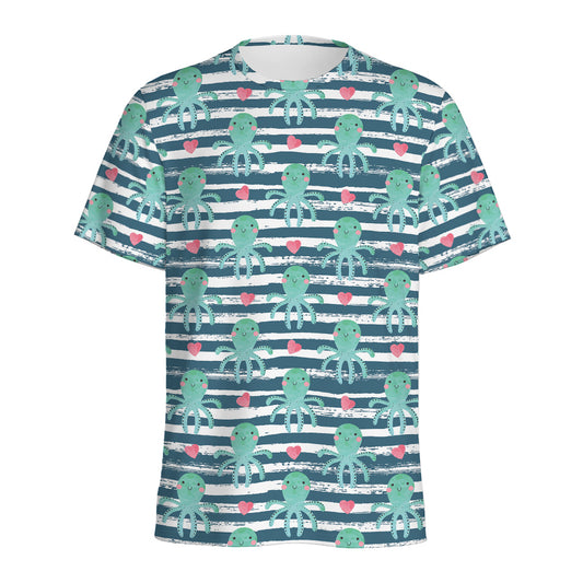 Cute Octopus Pattern Print Men's Sports T-Shirt