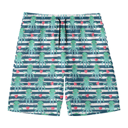 Cute Octopus Pattern Print Men's Swim Trunks