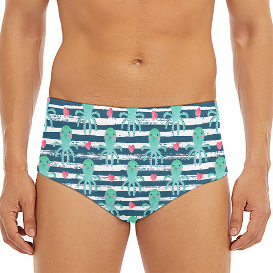 Cute Octopus Pattern Print Men's Triangle Swim Briefs