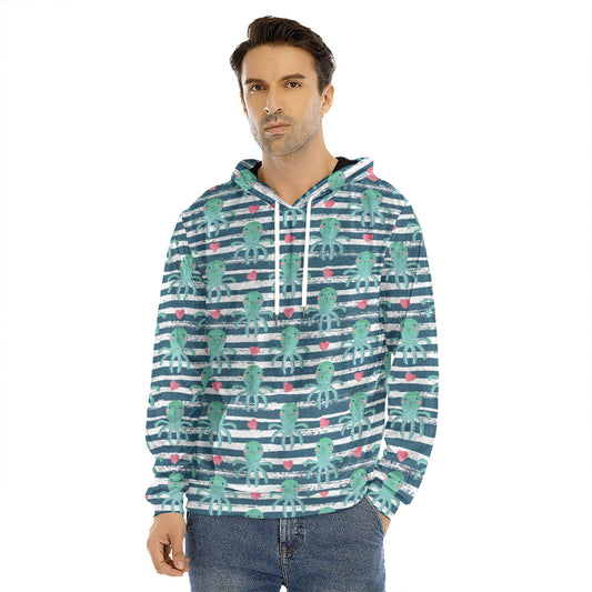 Cute Octopus Pattern Print Men's Velvet Pullover Hoodie