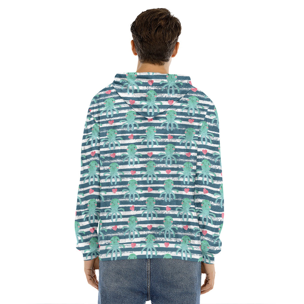 Cute Octopus Pattern Print Men's Velvet Pullover Hoodie