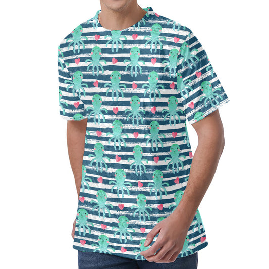 Cute Octopus Pattern Print Men's Velvet T-Shirt