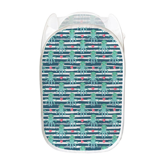 Cute Octopus Pattern Print Mesh Laundry Hamper