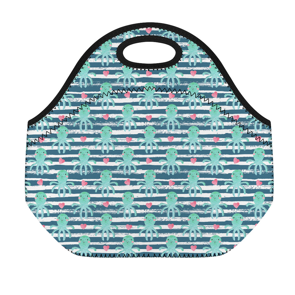 Cute Octopus Pattern Print Neoprene Lunch Bag