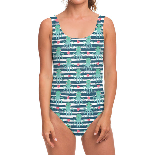 Cute Octopus Pattern Print One Piece Swimsuit
