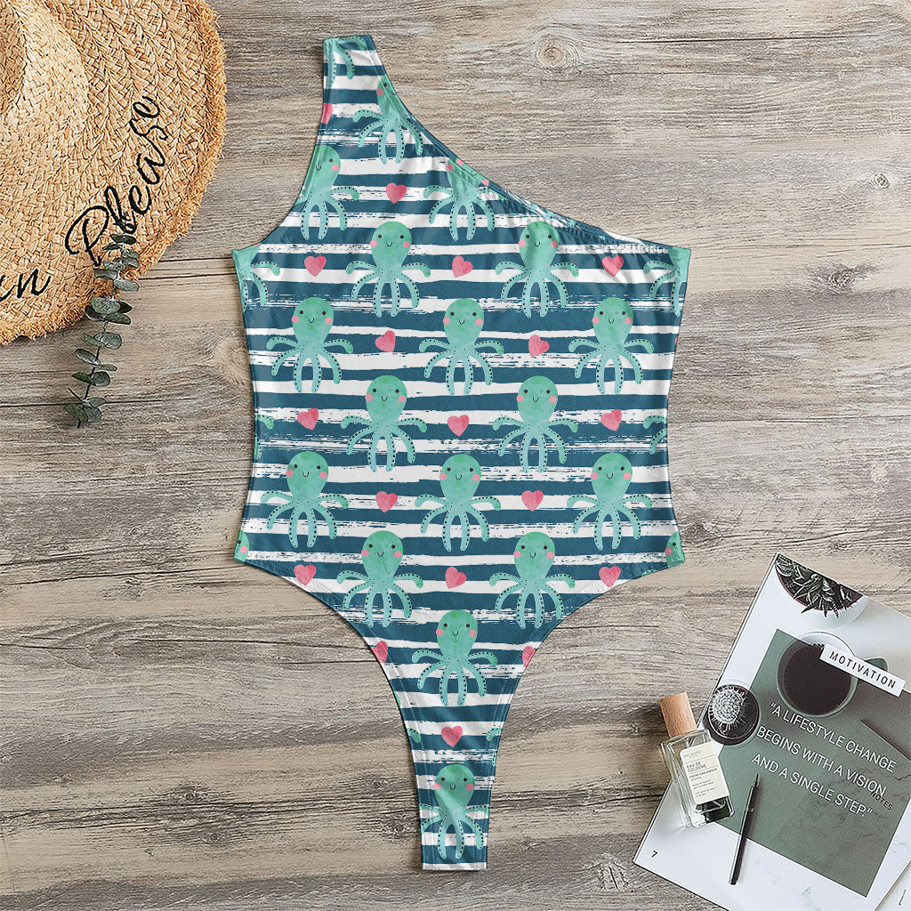 Cute Octopus Pattern Print One Shoulder Bodysuit