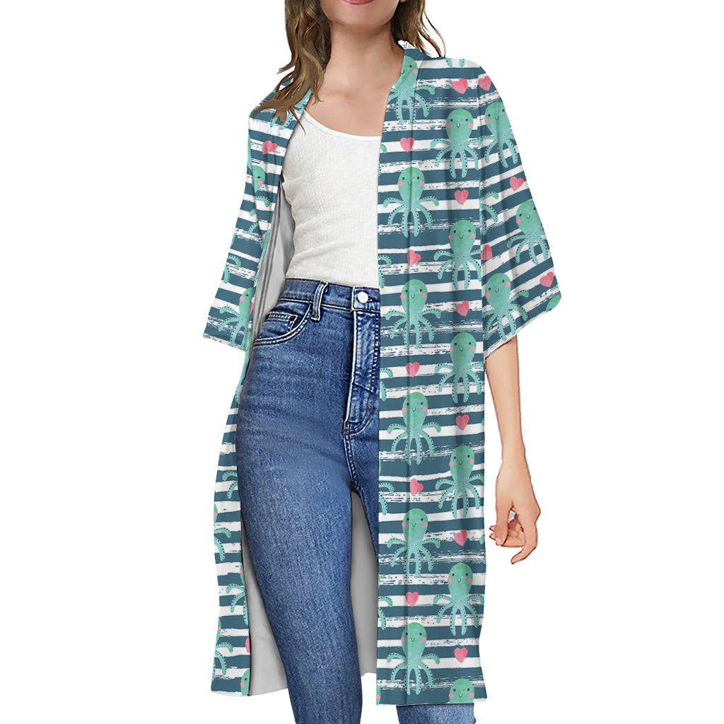 Cute Octopus Pattern Print Open Front Beach Cover Up