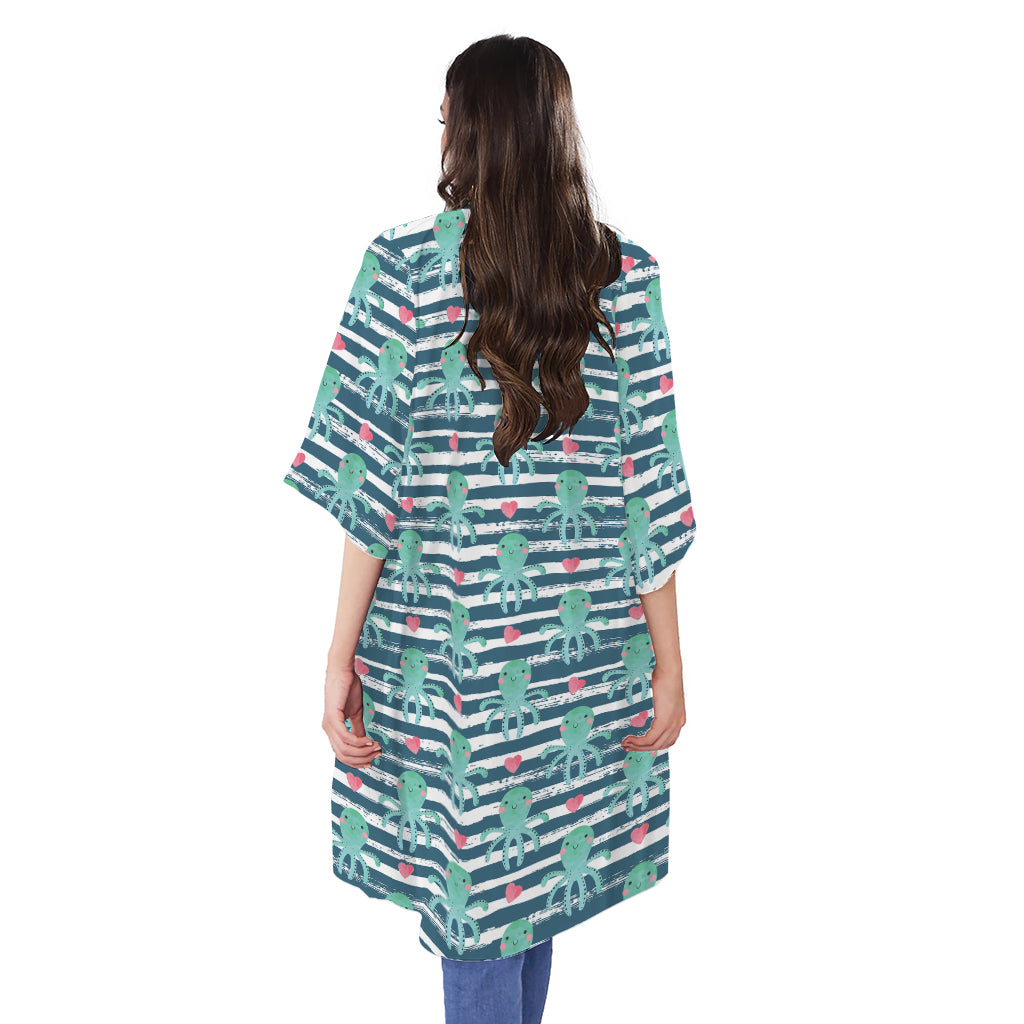 Cute Octopus Pattern Print Open Front Beach Cover Up