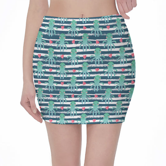 Cute Octopus Pattern Print Pencil Mini Skirt