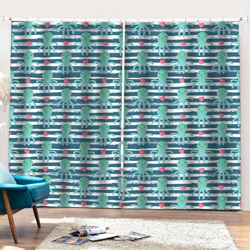 Cute Octopus Pattern Print Pencil Pleat Curtains