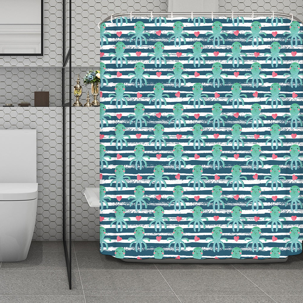 Cute Octopus Pattern Print Polyester Shower Curtain