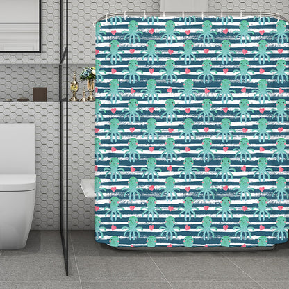 Cute Octopus Pattern Print Polyester Shower Curtain