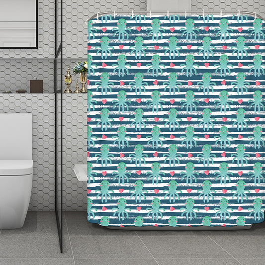Cute Octopus Pattern Print Polyester Shower Curtain