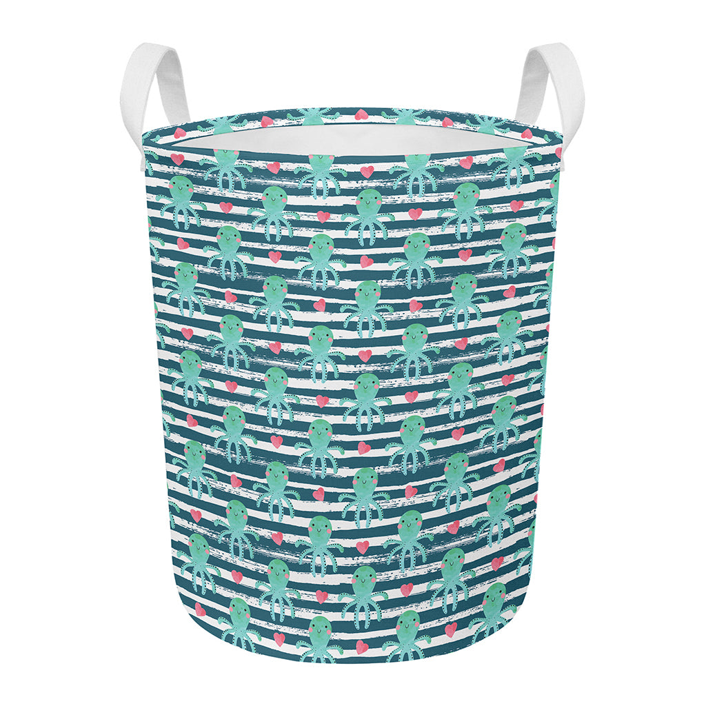 Cute Octopus Pattern Print Round Laundry Basket