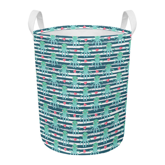 Cute Octopus Pattern Print Round Laundry Basket