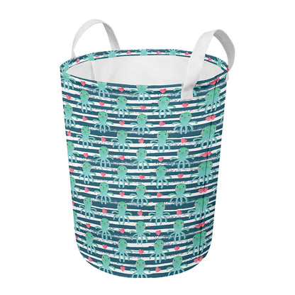 Cute Octopus Pattern Print Round Laundry Basket