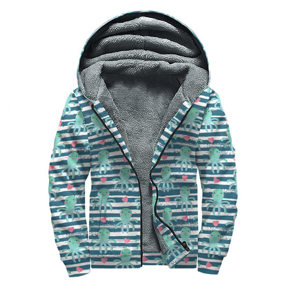 Cute Octopus Pattern Print Sherpa Lined Zip Up Hoodie