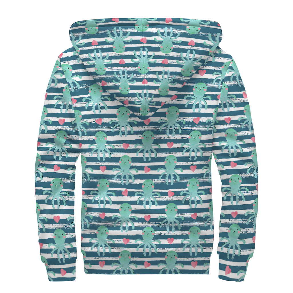 Cute Octopus Pattern Print Sherpa Lined Zip Up Hoodie