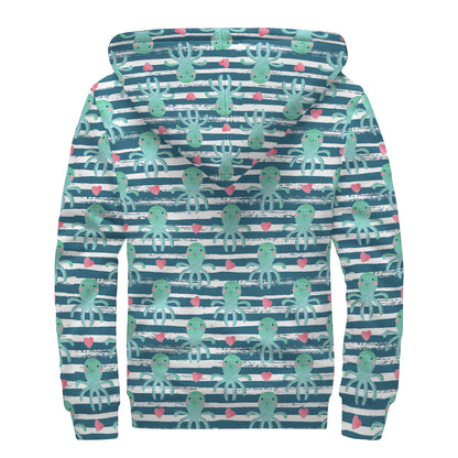 Cute Octopus Pattern Print Sherpa Lined Zip Up Hoodie