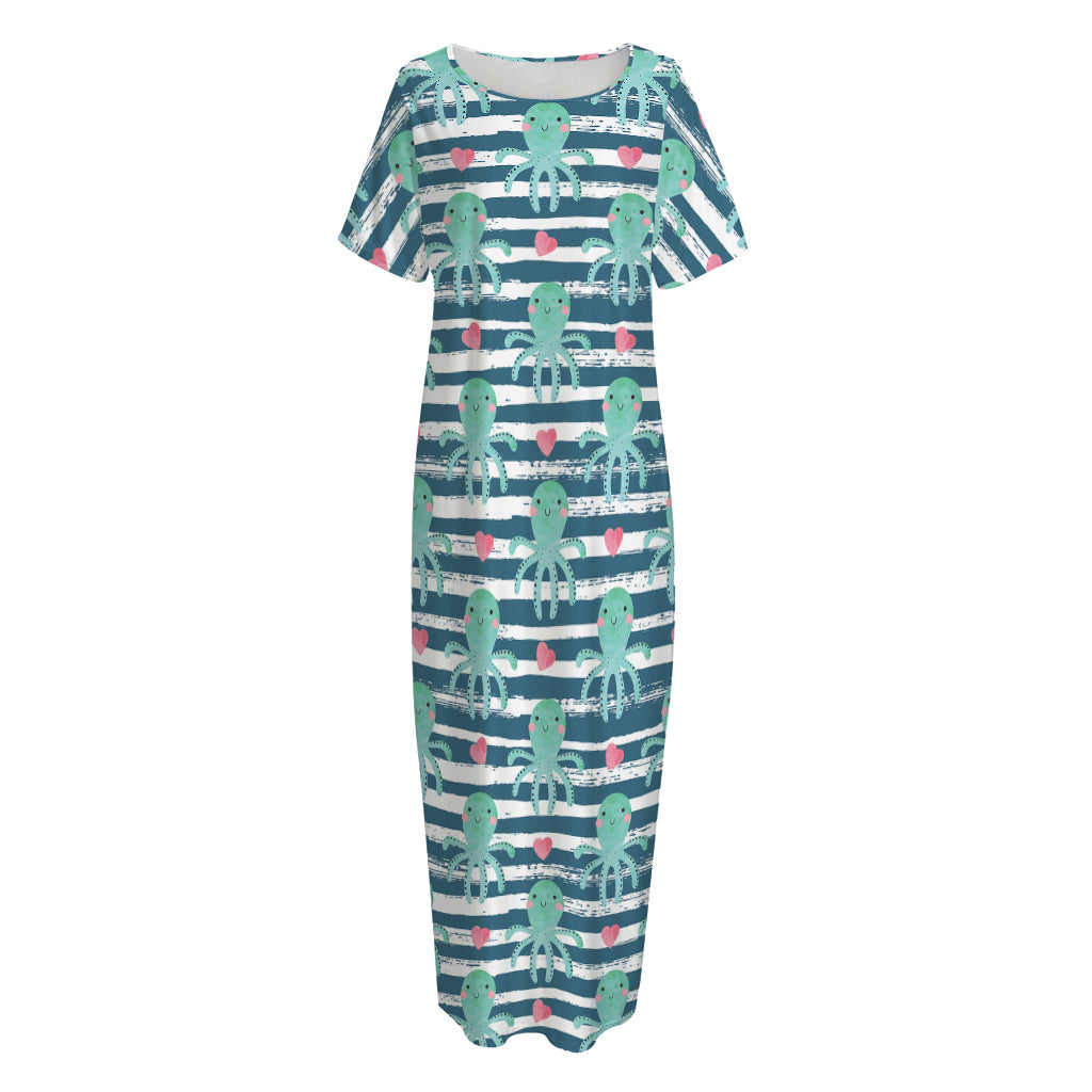 Cute Octopus Pattern Print Short Sleeve Long Nightdress