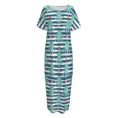 Cute Octopus Pattern Print Short Sleeve Long Nightdress