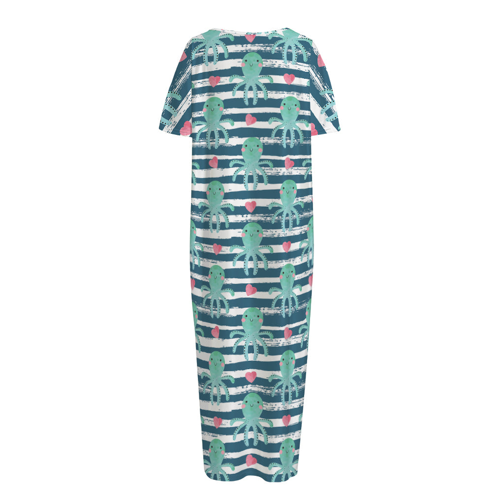 Cute Octopus Pattern Print Short Sleeve Long Nightdress