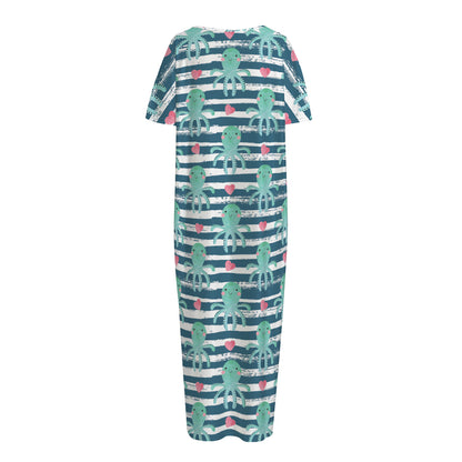 Cute Octopus Pattern Print Short Sleeve Long Nightdress