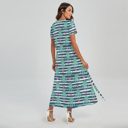 Cute Octopus Pattern Print Short Sleeve Maxi Dress