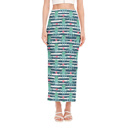 Cute Octopus Pattern Print Side Slit Maxi Skirt