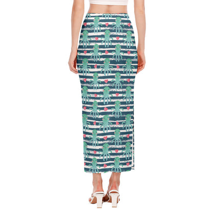 Cute Octopus Pattern Print Side Slit Maxi Skirt